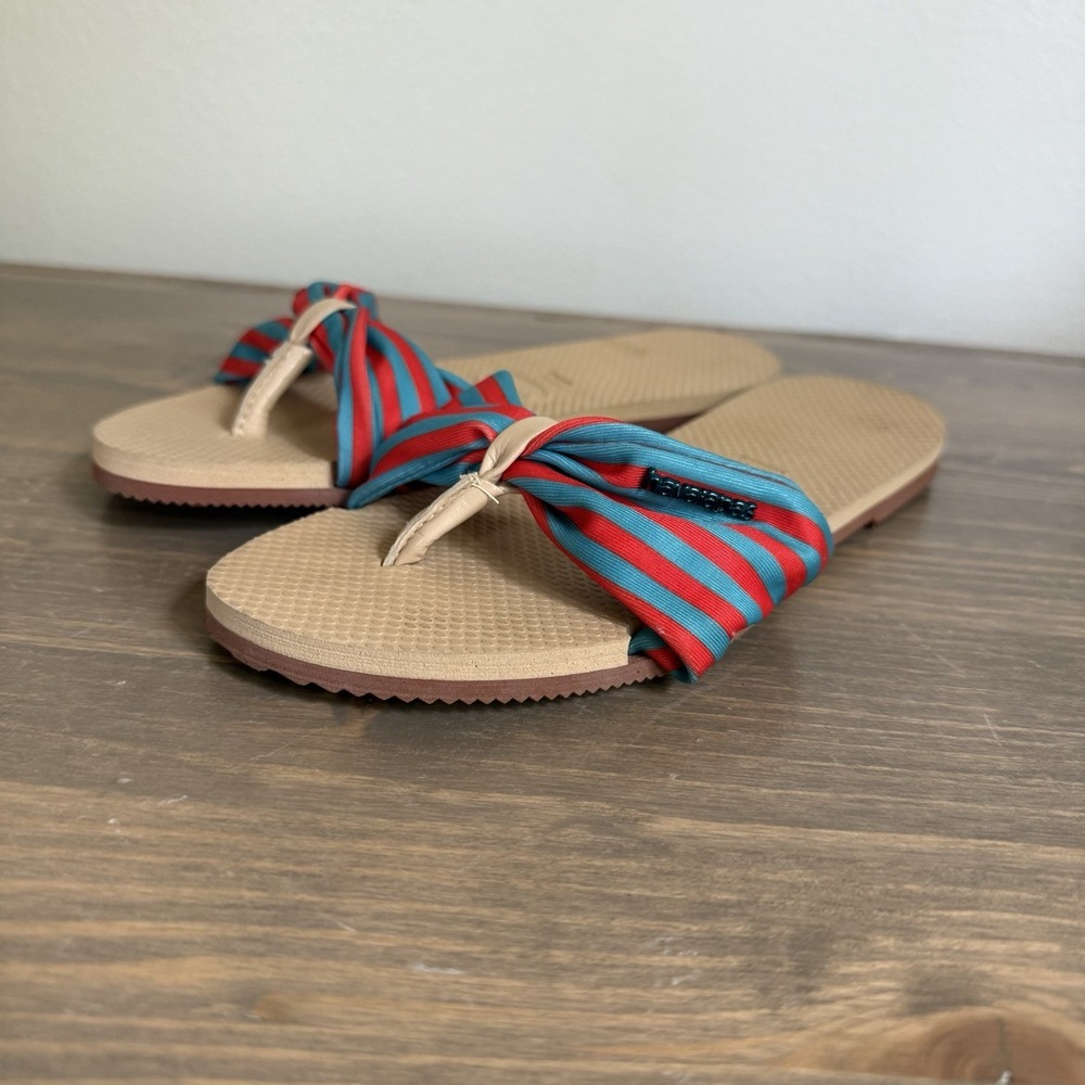 Havaianas Women's 6w Red Blue Stripe St Tropez Flip Flops Sandals